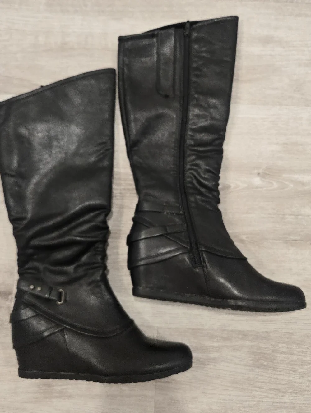 NEW Bare Traps Black Wedge Heel Knee Boots Sz 8 M Tesa Lined Comfort Womens